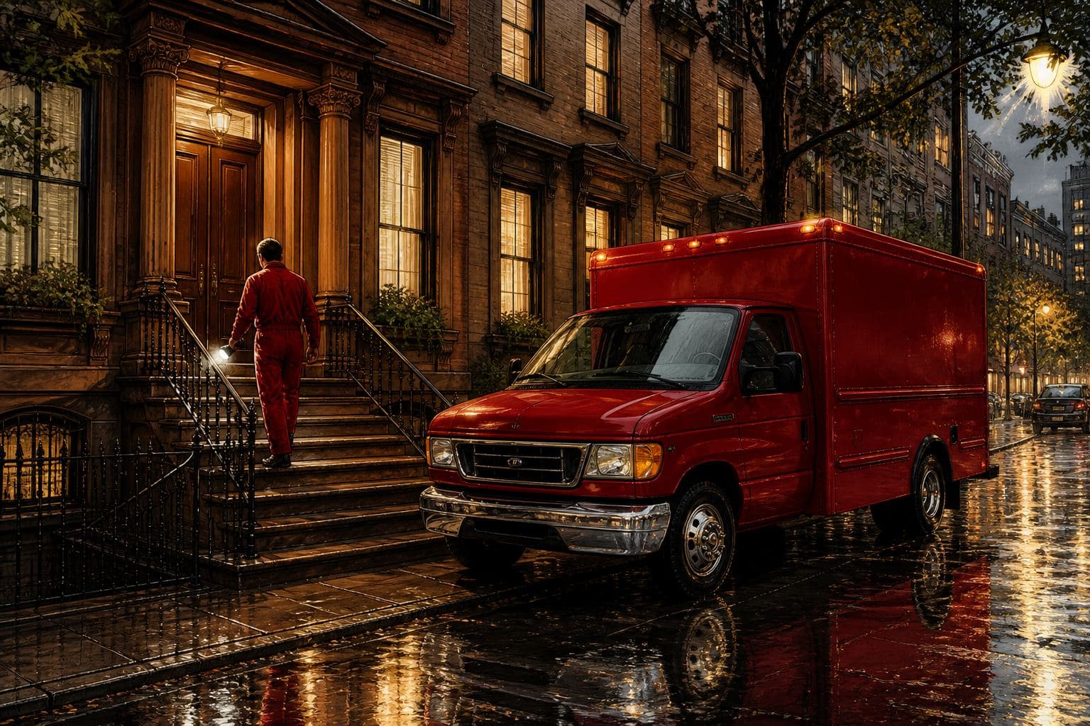 Crew arriving at a Upper East Side townhouse